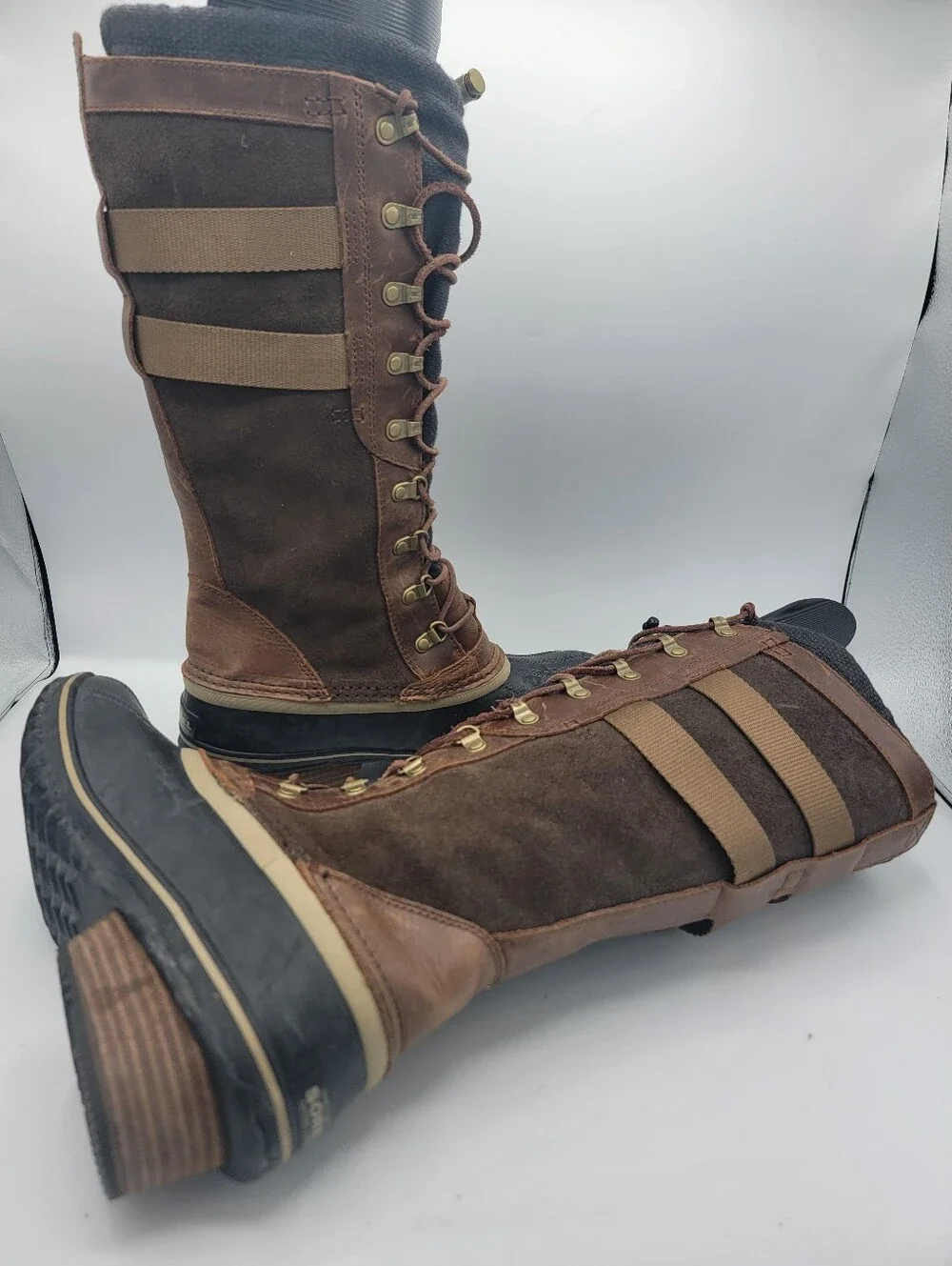 Sorel Women's Brown and Black Tall Lace-Up Winter Boots